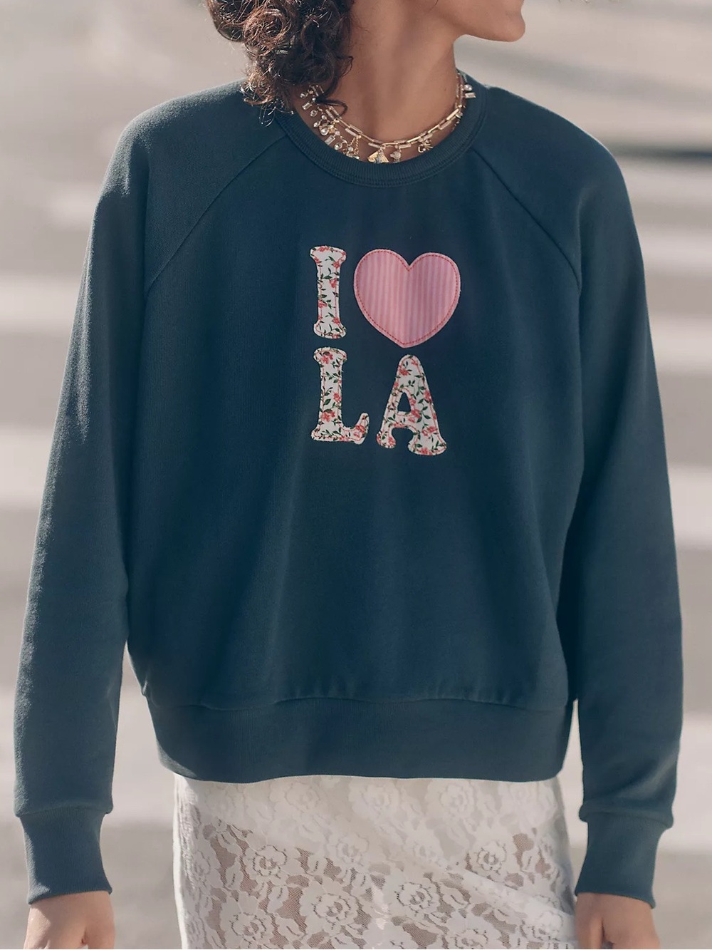 ANTHROPOLOGIE Letluv Embroidered Long Sleeve Sweat Shirt bohemian cottagecore